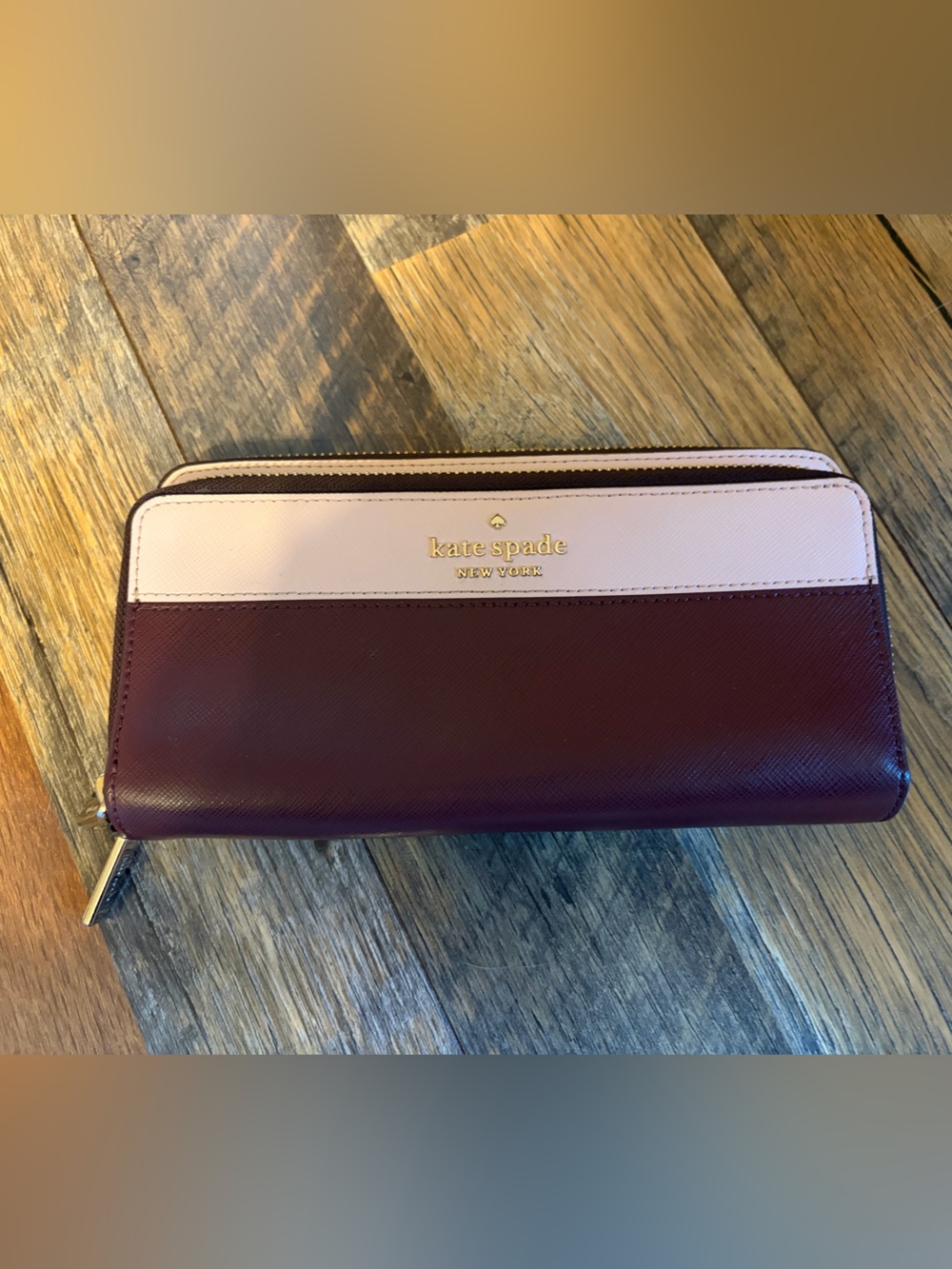 Kate Spade Two-Tone Double Zip Wallet - Blush & Burgundy